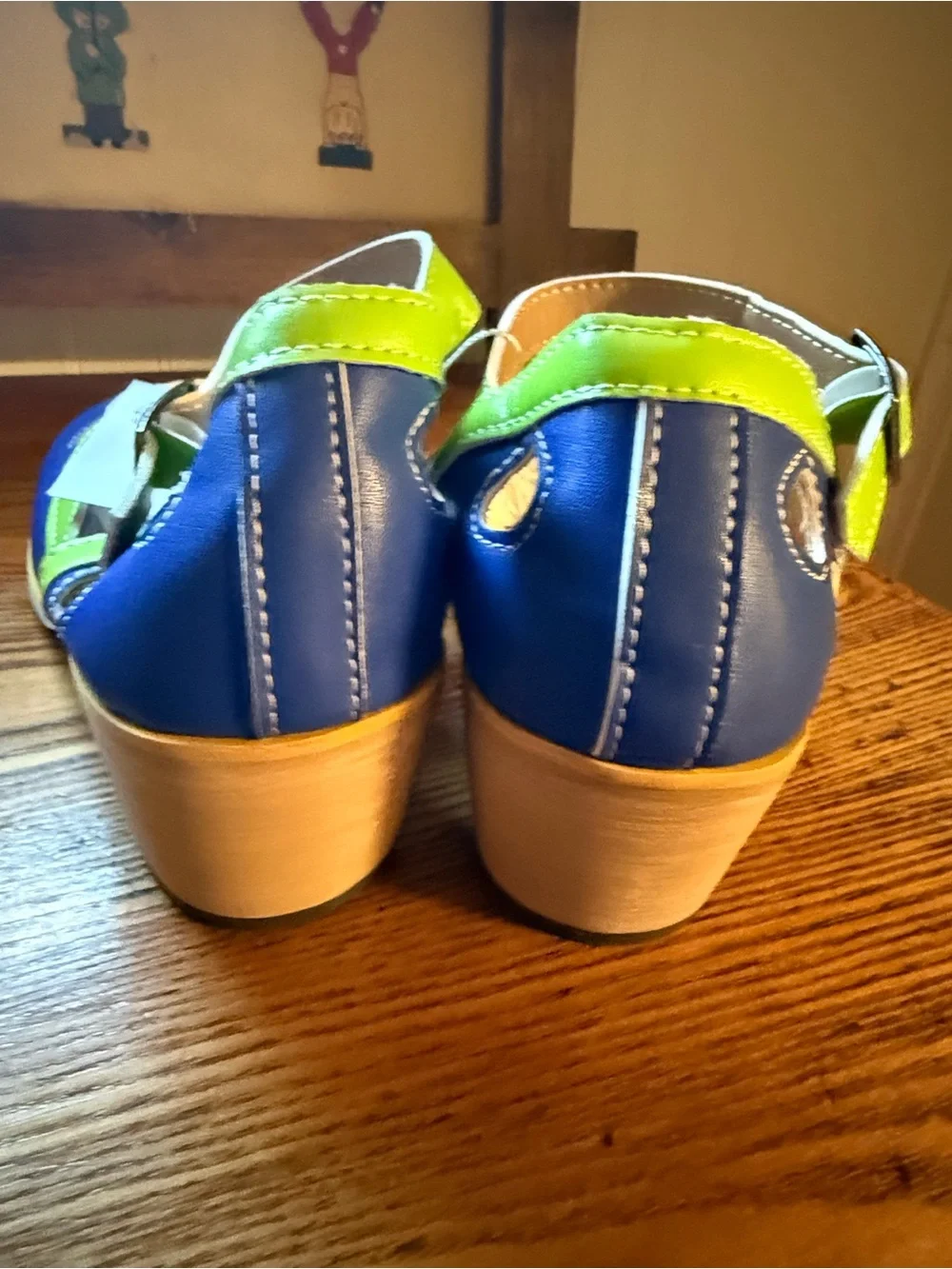 Girls Blue and Lime Mary Jane Dress Shoes
